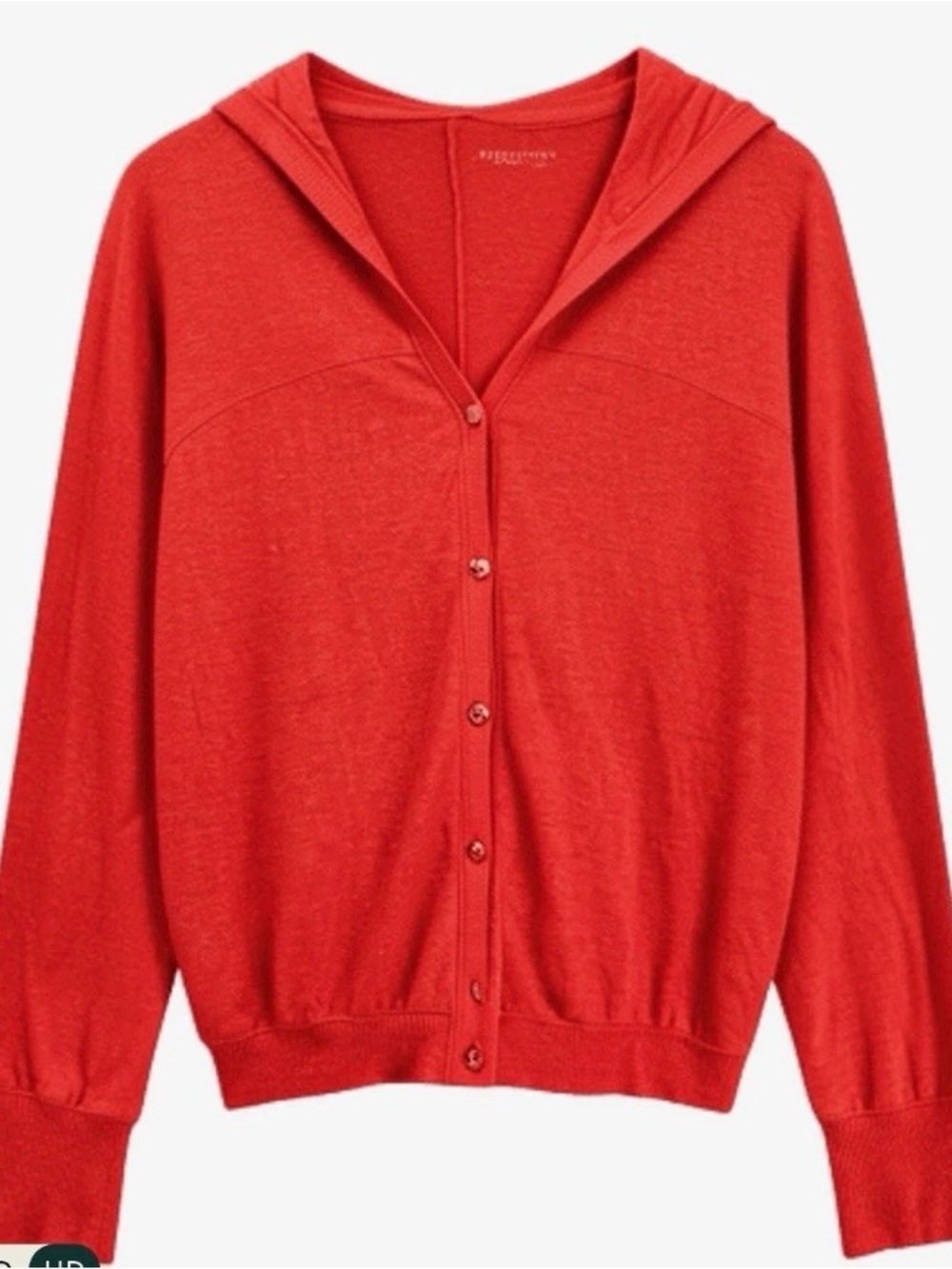 EILEEN FISHER Firefly Orange Slub Linen Knit Button Down Hooded Cardigan